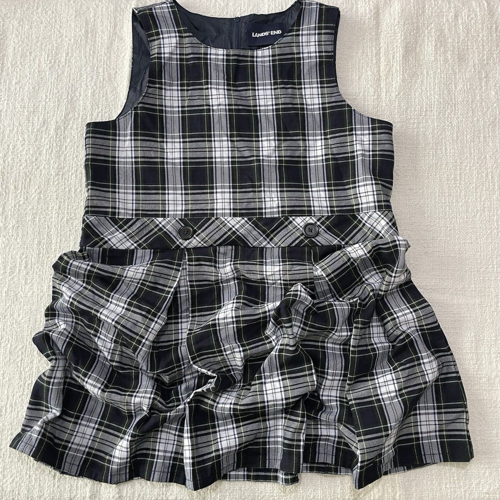 Lands' End‎ Kids 10+ Plaid Jumper Dress School Uniform Blue White Green Yellow